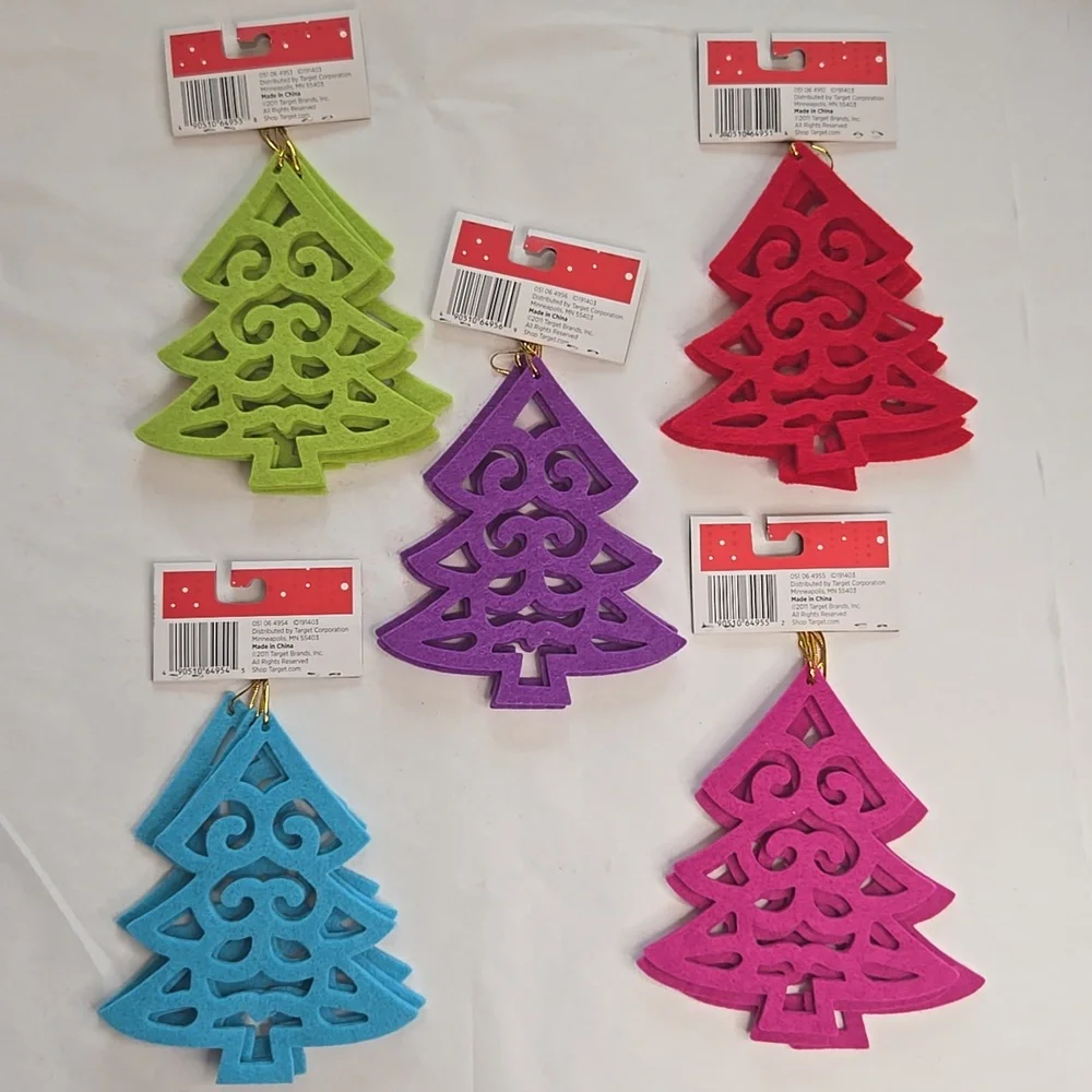 NWT 30 Die-Cut Felt Holiday Ornaments Trees Hearts Bright Colors